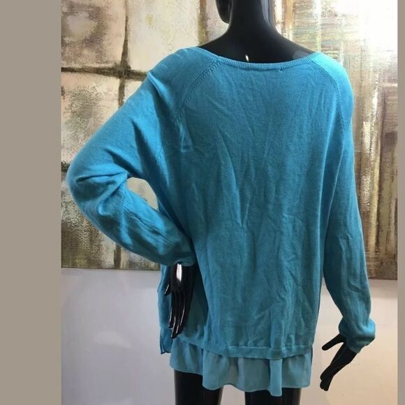 DKNYC Blue Scoop Neck Faux Layered Sweater Top Size Large - Picture 4 of 6